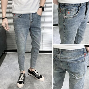 男士 潮流修身 小脚百搭裤 子26号27码 浅色牛仔裤 矮小个子九分裤 小码