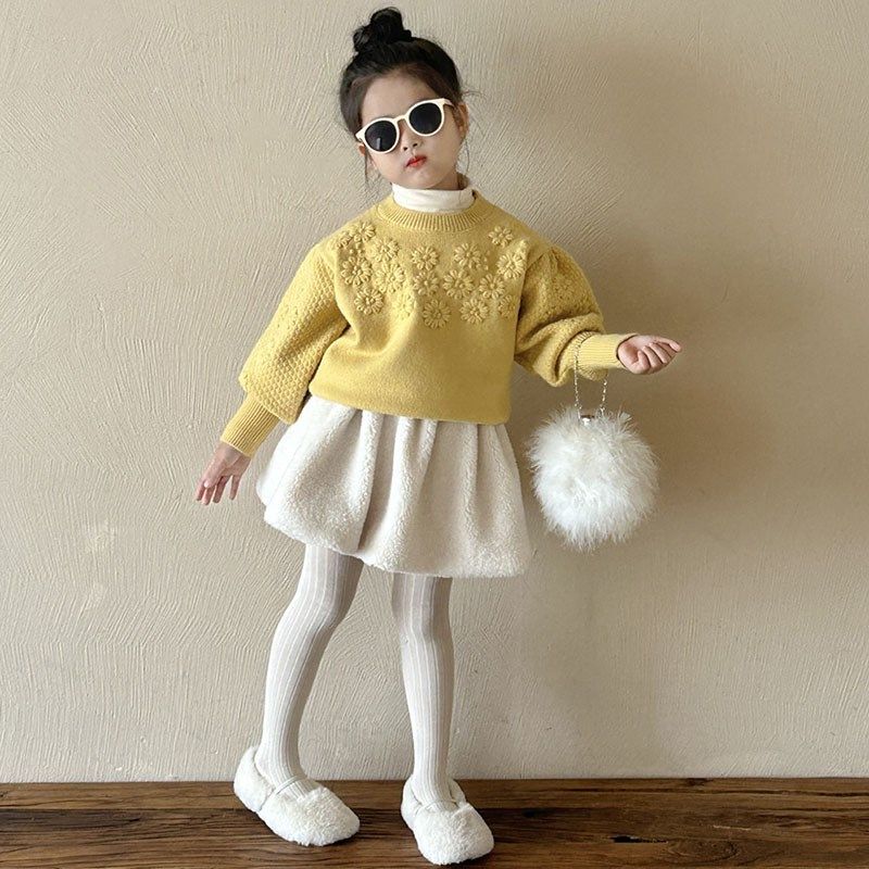 女童毛衣洋气2024冬季新款儿童小童花朵加厚毛线上衣毛绒短裙套装,童装/婴儿装/亲子装,毛衣/针织衫,淘宝优惠券,粉丝福利购,淘宝优惠卷