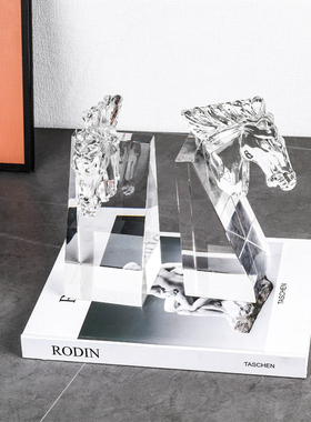 新中式创意透明马头书挡q摆件样板房样品屋展示中心卧室书房桌面