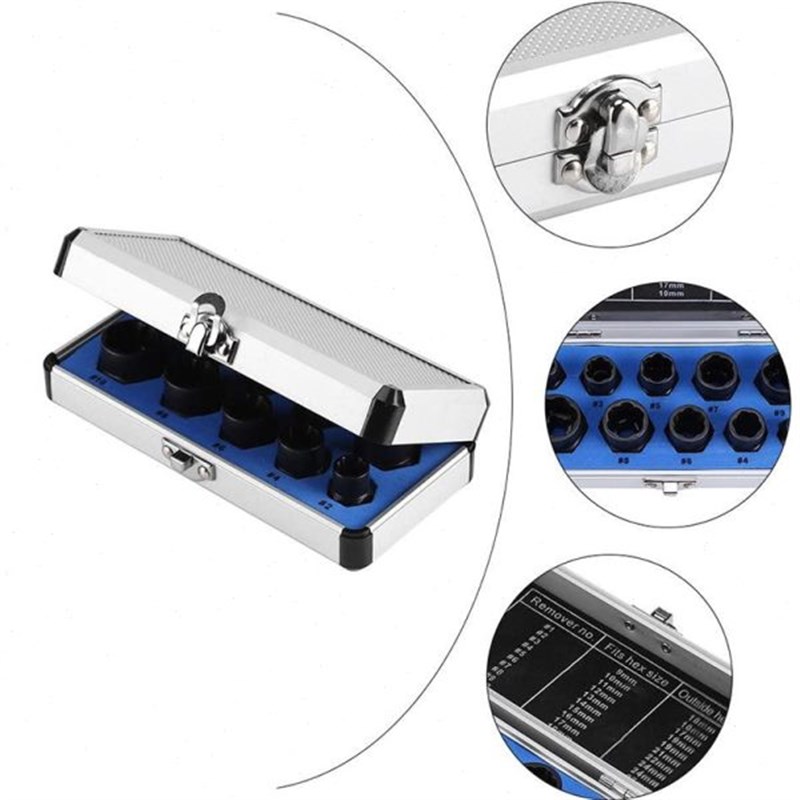 10件套铝盒装i破损断丝螺母螺栓取出器 套头取六角螺丝断头取出器