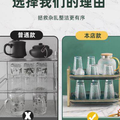 杯子收纳置物架双层茶杯茶具水杯沥水架托盘橱柜客厅桌面玻璃杯架
