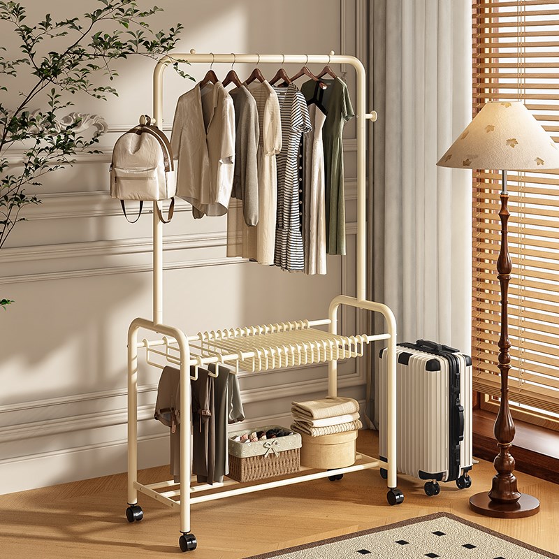 简易衣帽架可移动晾衣架落地x室内房间挂衣架子家用收纳多功能裤
