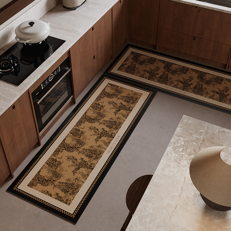 塞尼亚中古高级感厨房专用地垫通B铺皮革脚垫防滑防油可擦免洗地