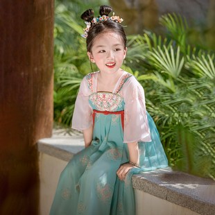 中秋节汉服女童2024夏季新款儿童襦裙民族风连衣裙中式公主裙碧瑶