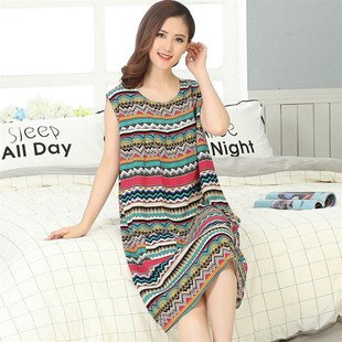 中老年睡裙大码 睡衣女夏棉绸加肥加大连衣裙 人造纯棉妈妈绵绸薄款