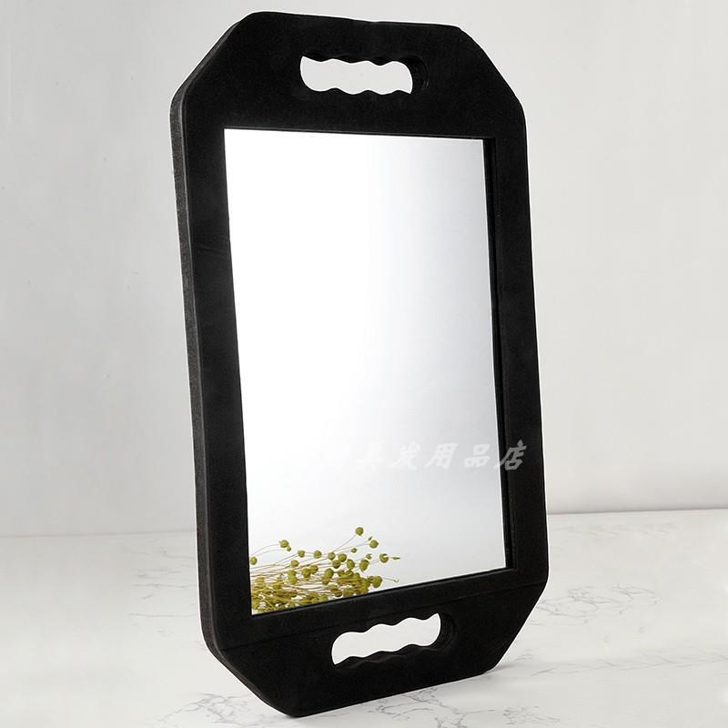 理发师泡沫高清手持大号圆后视镜发廊摔照后M背镜美发店方形镜子A