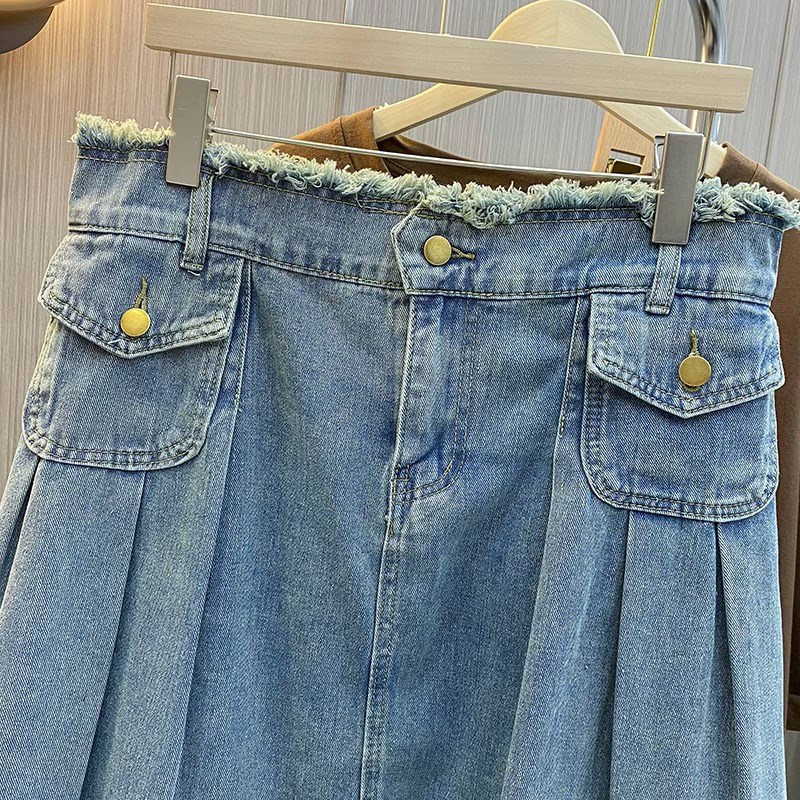 胖mm特大码遮肚显瘦牛仔半身裙子夏季新款松紧腰百搭W时尚a字短裙