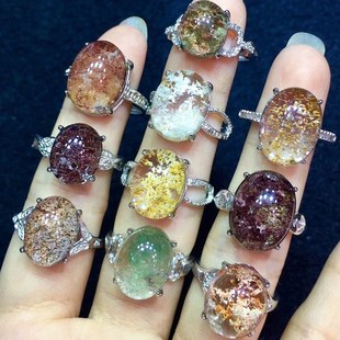 彩幽灵戒指绿幽灵戒指天然花幽灵水晶戒指黄幽灵红幽灵水晶戒指女