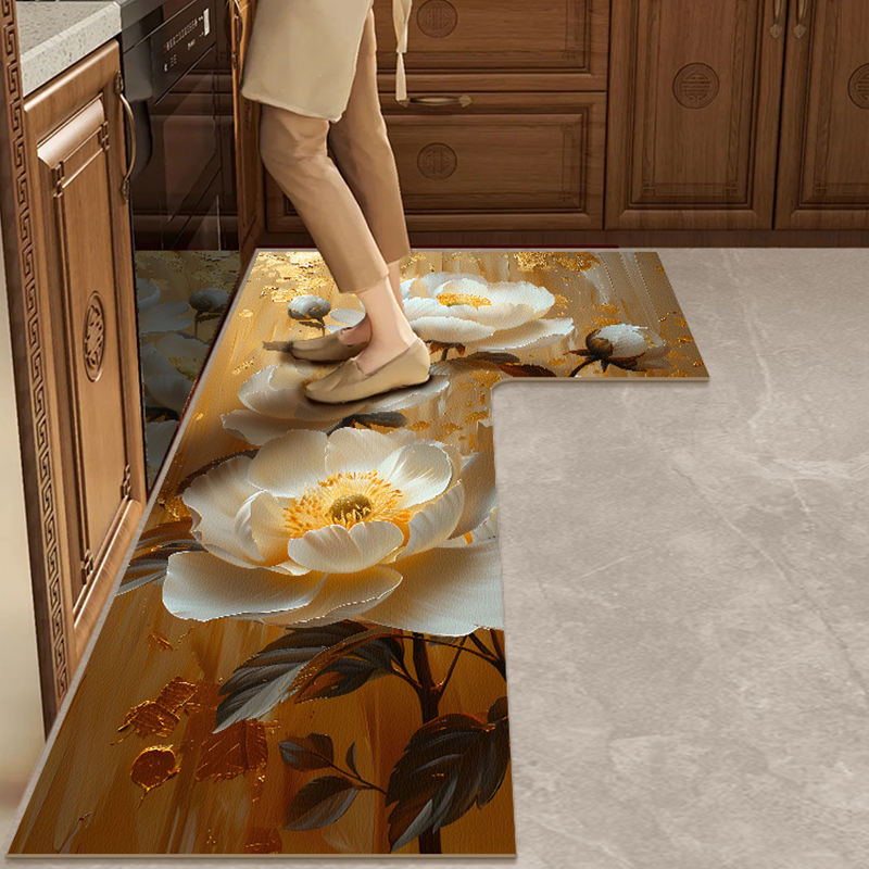 厨房地板防油垫专用地垫防水脚垫pvc皮K革可擦免洗清L形整铺地毯