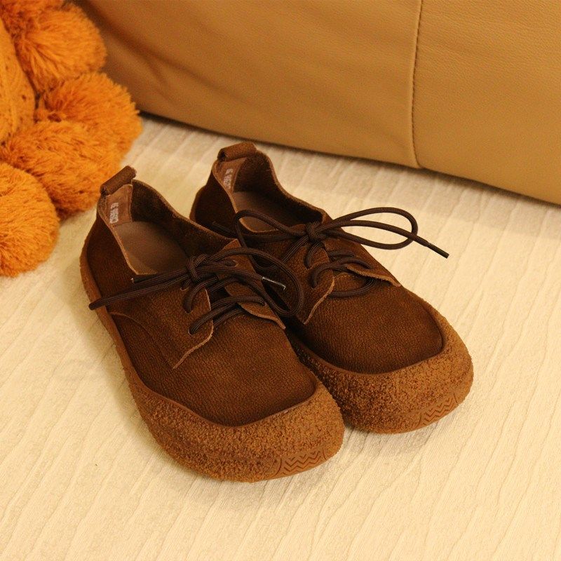 6366花藤萝蔓 牛皮圆头深口休闲系带平底软底真皮女鞋女单鞋,女鞋,深口单鞋,淘宝优惠券,粉丝福利购,淘宝优惠卷