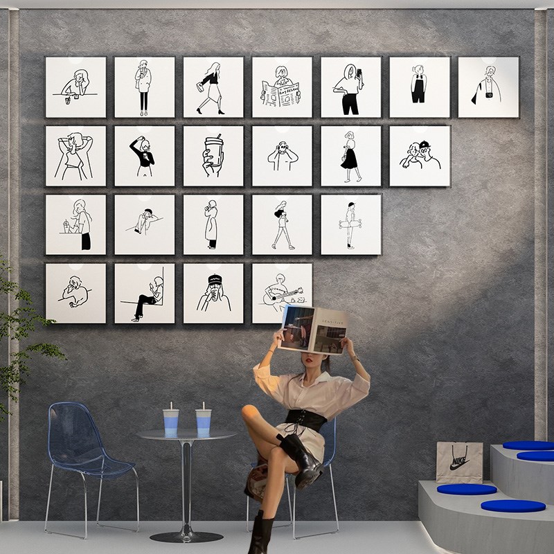 网红奶茶打卡拍照区背景布置咖啡店铺装饰用N品墙面摆件创意贴纸