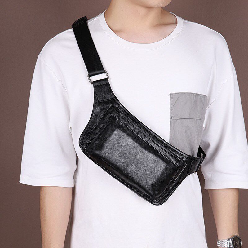 男士腰包牛皮胸包男款式小包手机包潮牌摩托车休闲真皮单肩斜挎包