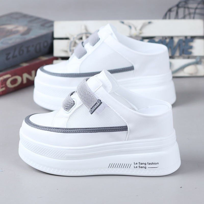 2023夏季小白鞋女包头外穿半拖网鞋女E厚底内增高10CM无后跟懒人