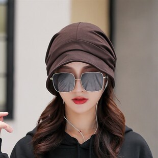 化疗后女士帽春夏薄款透气休闲套头纯色头巾帽光头帽月Z子帽包头