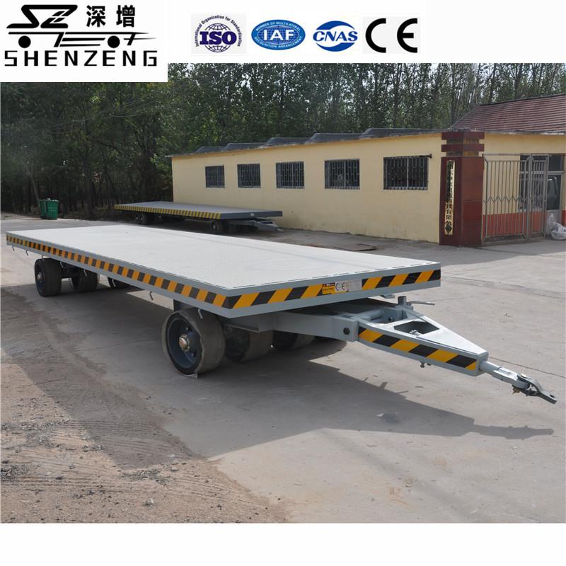 0吨重钢平板转运拖车全挂板车带转盘可转向运输板车