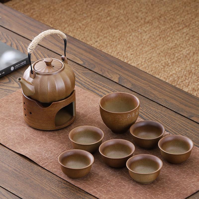 景德镇粗陶茶壶温茶炉提梁壶整套功夫茶具套组陶瓷仿柴烧南瓜壶罐