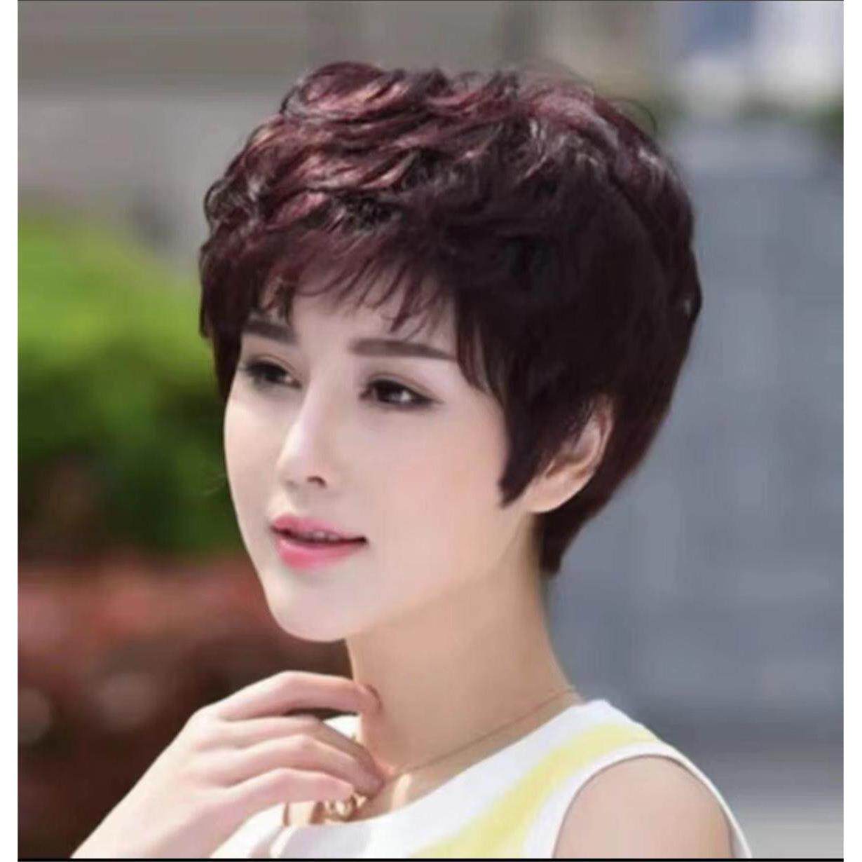 假发女短发真人发丝发套真发全头套自然假头发妈妈中老年女士
