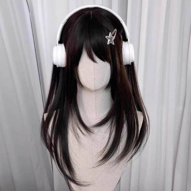 假发女高层次长直发少女jk双马尾萝莉黑长直日常Lolita自然全头套