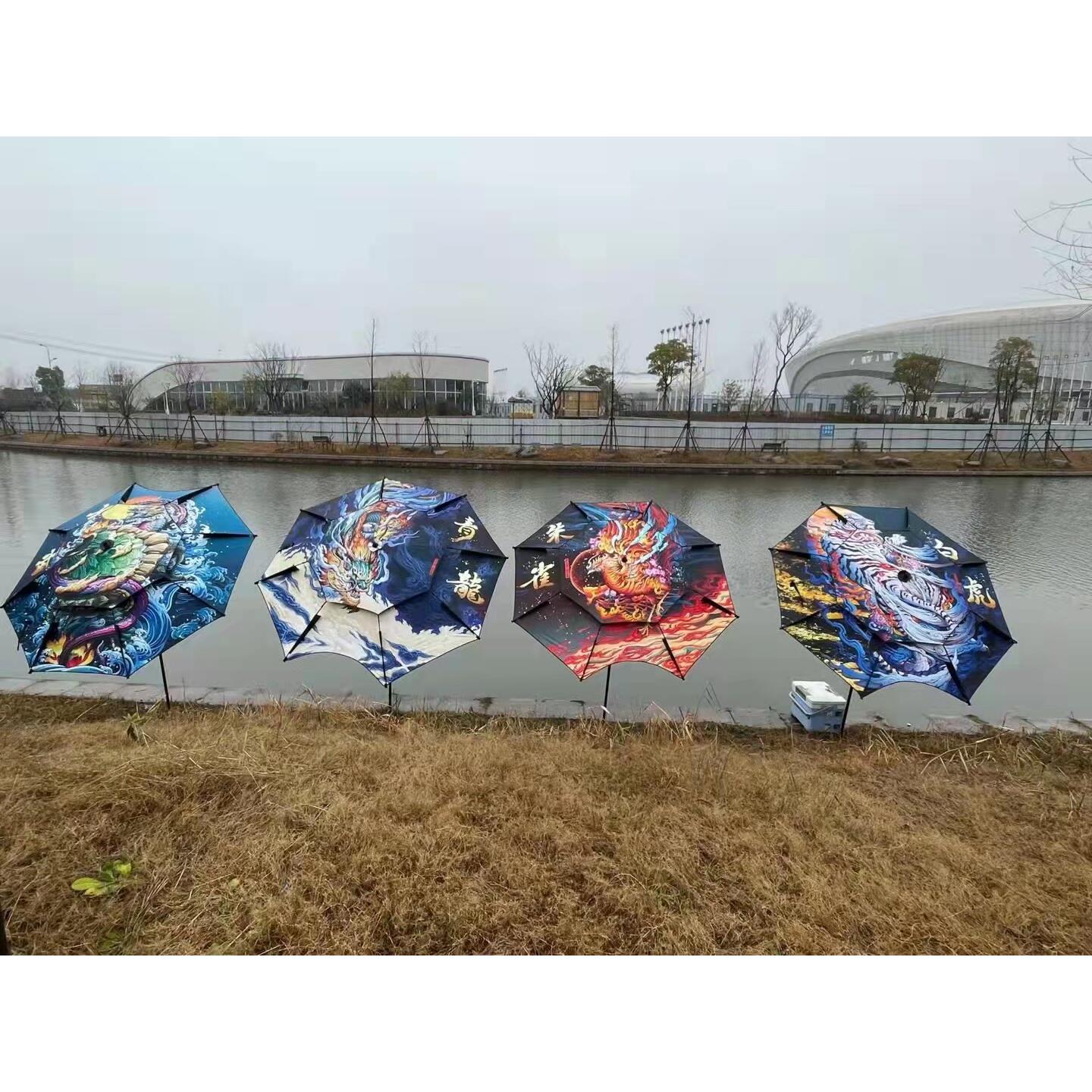 3D彩绘双层加固万向钓鱼伞户外防晒防雨加厚黑胶零透光垂钓伞