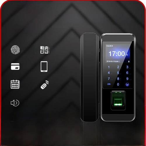 玻璃门指纹锁带考勤单门双门无孔门禁锁智能电子锁密码锁