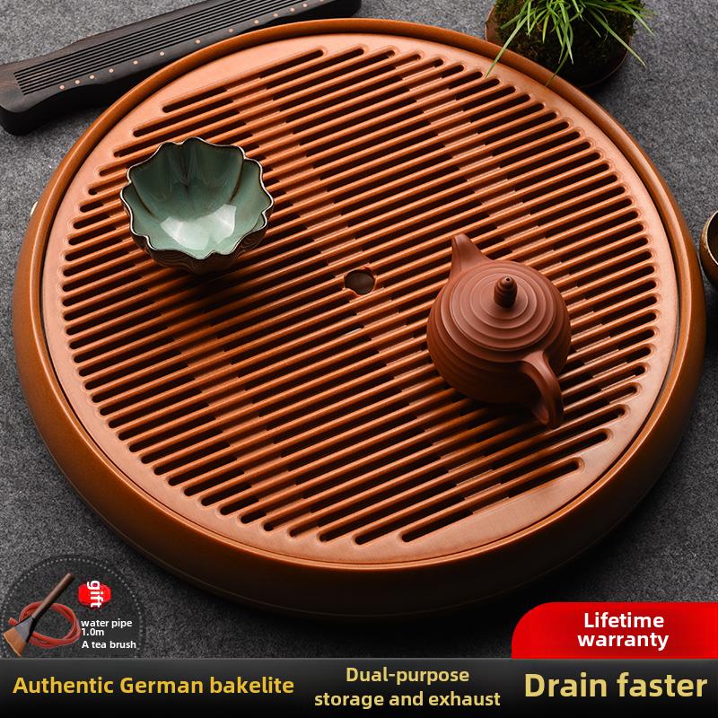 锦格德国电木茶盘蓄水式家用简约小号圆形干泡茶台茶海现代茶托盘