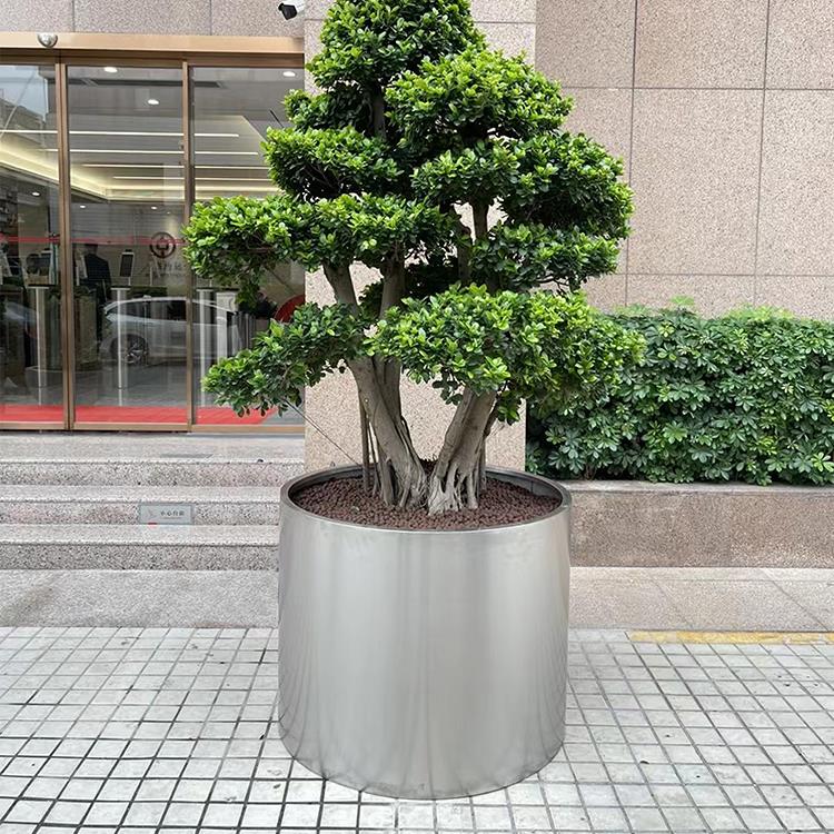 户外不锈钢花箱室外花槽道路花坛隔离花架圆筒花钵景观花池大花盆
