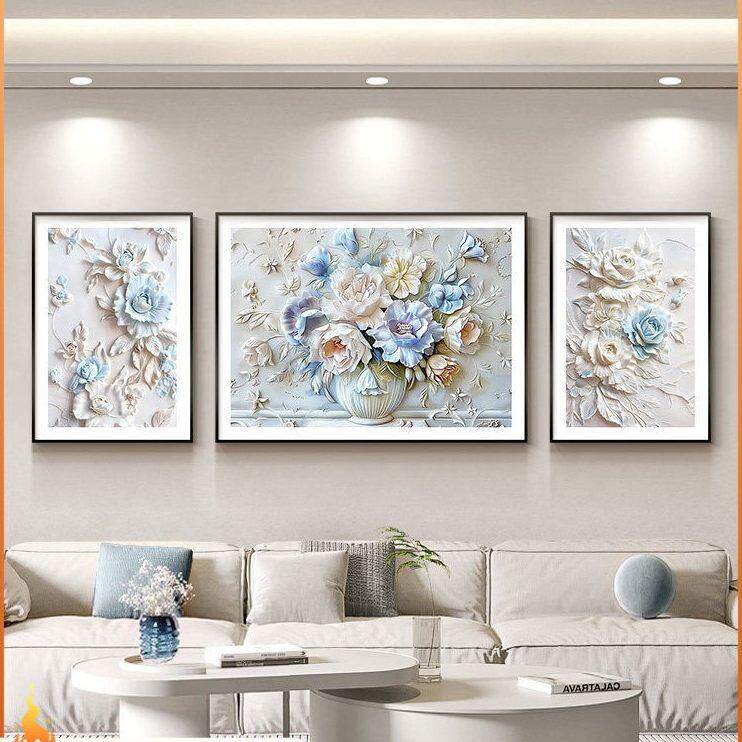 花开富贵轻奢客厅装饰画沙发背景墙挂画壁画简约现代牡丹花高级感