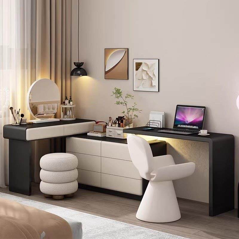 万羽书桌梳妆台一体电脑桌卧室简约现代实木床尾斗柜转角化妆桌
