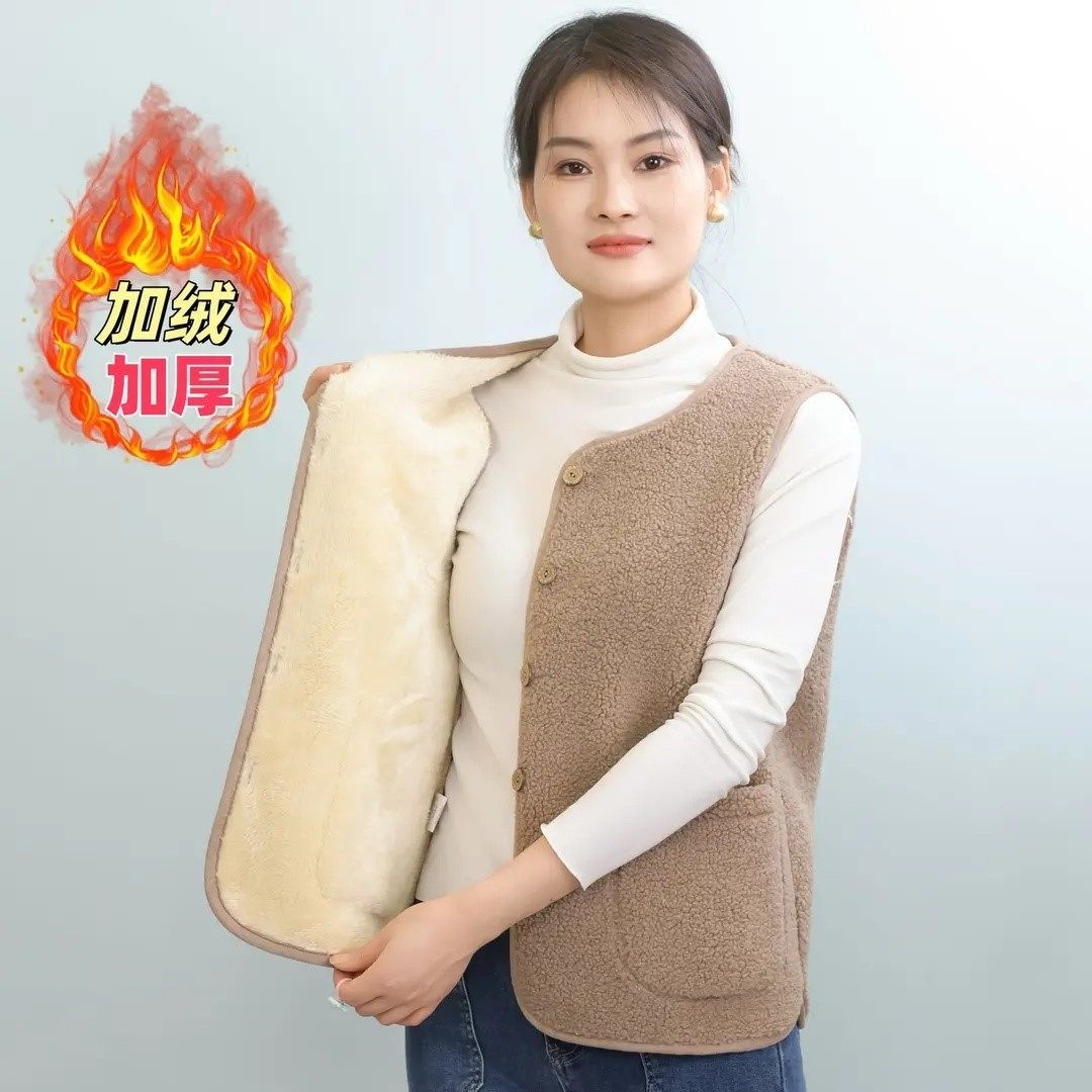 秋冬加绒加厚女款马甲外穿背心坎肩秋冬季时尚百搭颗粒绒保暖马夹