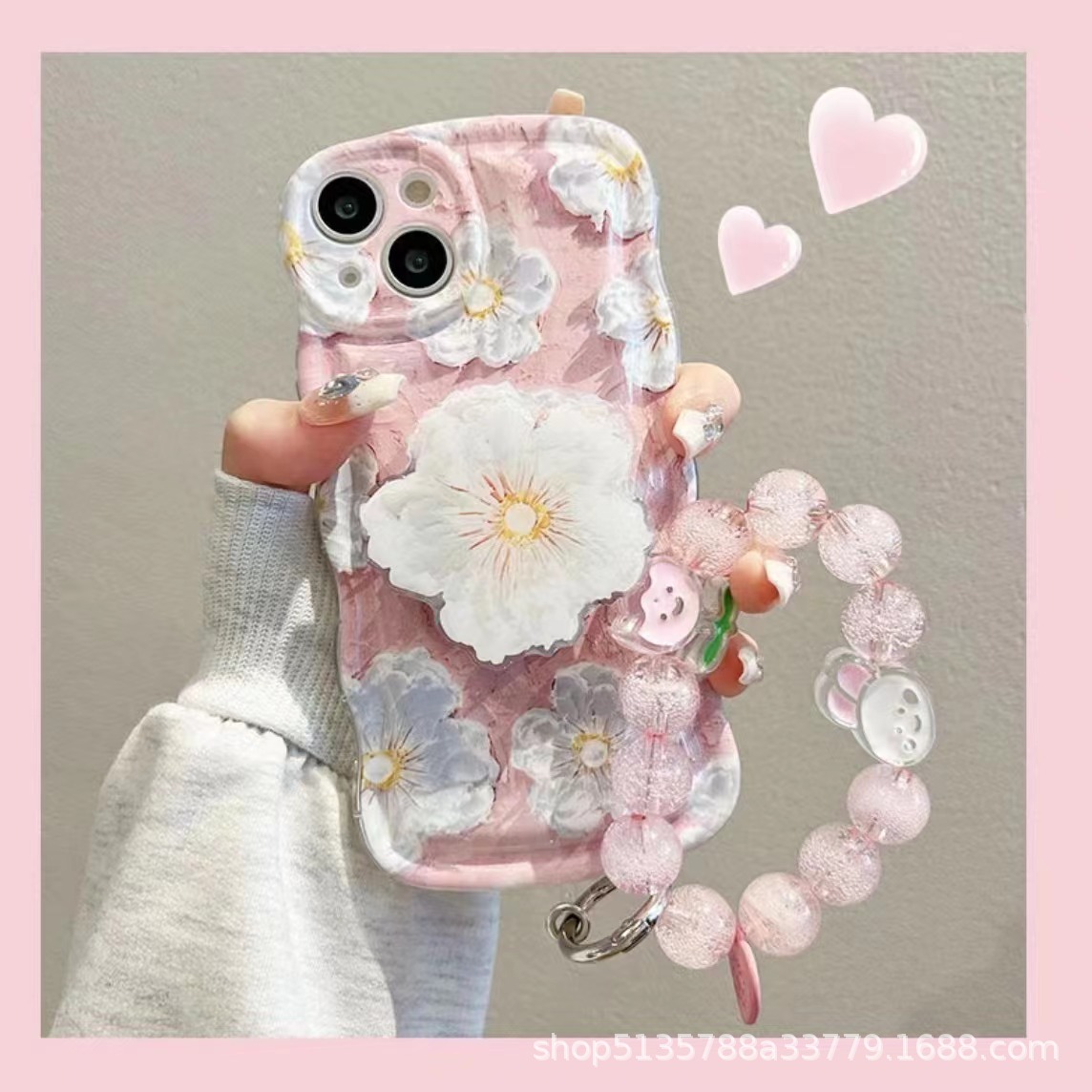 油画粉色花朵椭圆波浪适用于苹果iPhone16ProMax手机壳12/13XS新