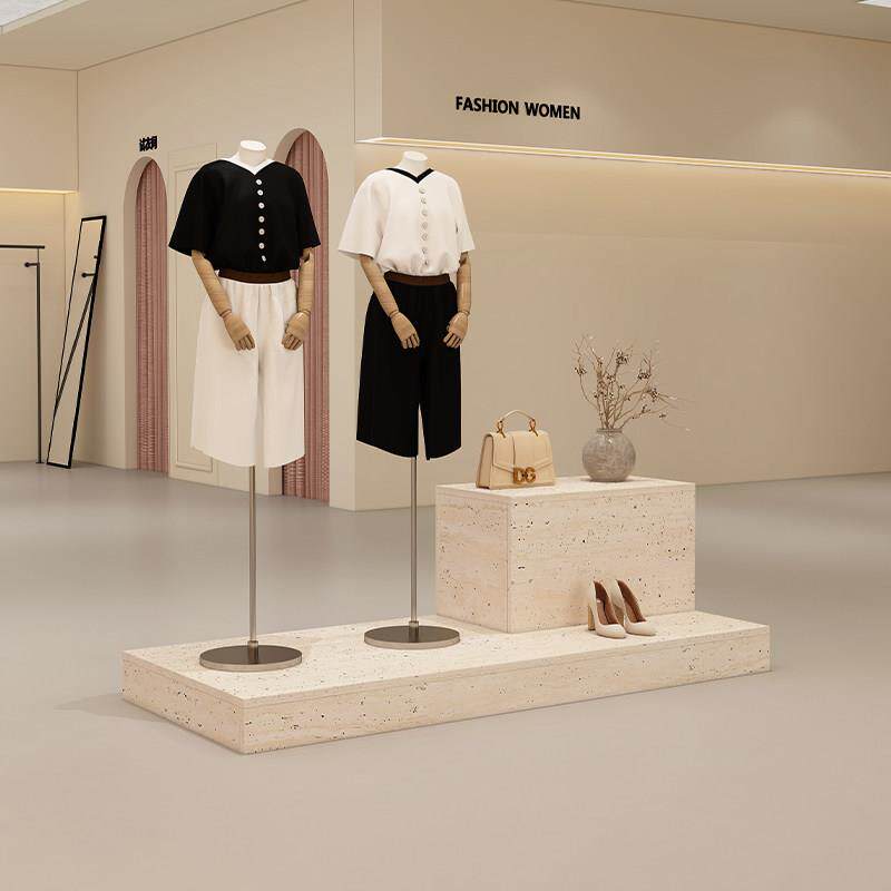 服装店橱窗展示台女装店洞石中岛台模特地台流水台鞋包店铺陈列柜