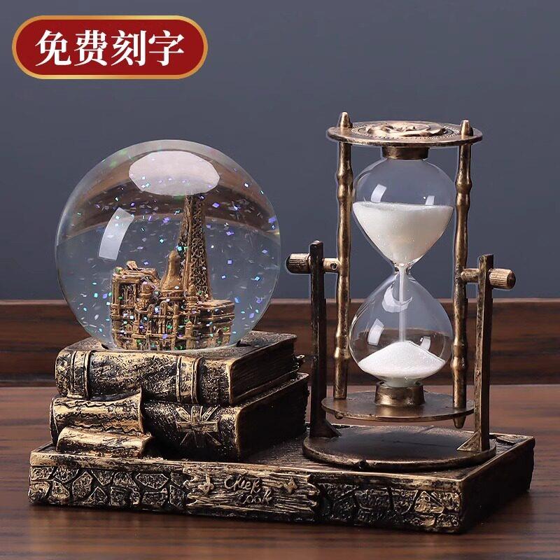 轻奢高档复古水晶球沙漏计时器创意摆件客厅家居装饰品个性房间