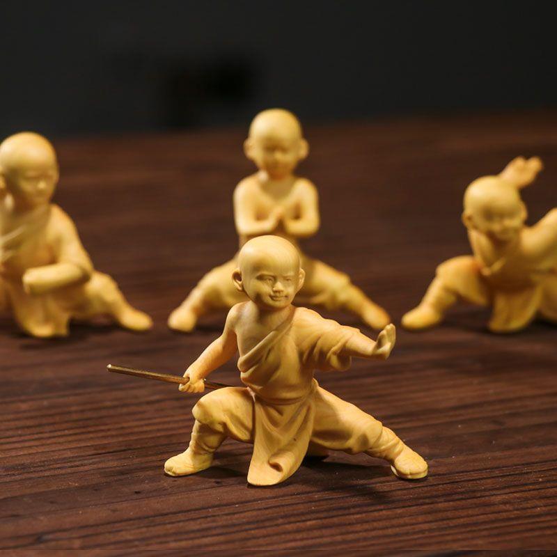 黄杨木雕刻手把件人物功夫小子小武僧功夫小和尚家居装饰中式摆件