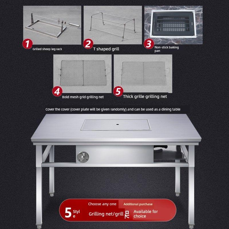 商用无烟不锈钢烧烤桌子自助木炭户外摆摊家用烤肉羊腿炉烤涮一体