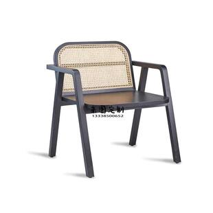 北欧实木藤编餐椅家用餐厅餐桌椅日式民宿咖啡厅靠背椅子