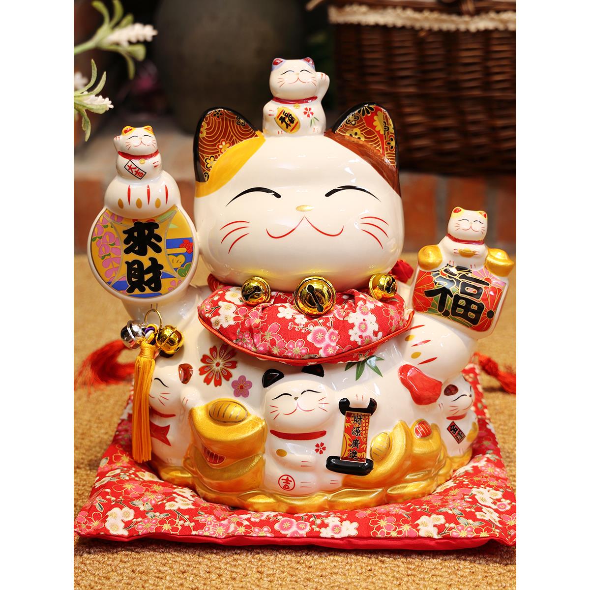 大号陶瓷招财猫摆件开业前台摇手家用办公室自动招手存钱罐发财猫