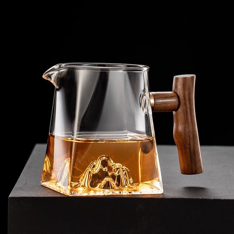 高档公道杯加厚耐热茶漏茶滤套装分茶器木把玻璃茶海过滤泡茶配件