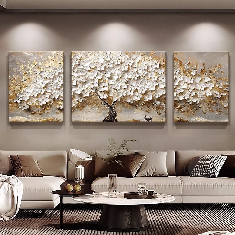 发财树高级感客厅装饰画浮雕肌理立体感沙发背景墙挂画寓意好壁画