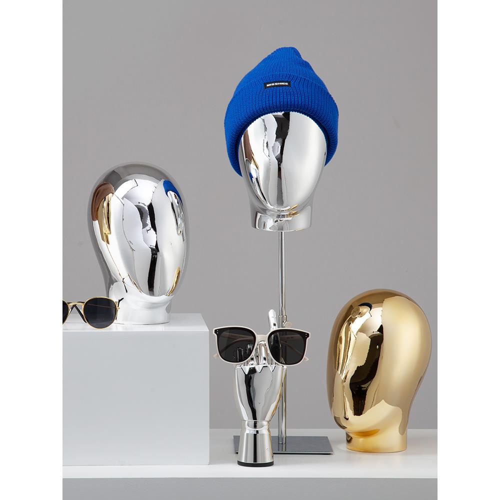 服装店模特头道具展示架高档橱窗陈列假发架男女帽子电镀假人头模