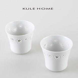 HOME KULE 镂空陶瓷蜡烛台小摆件台座家用香薰蜡烛托台高艺术摆设