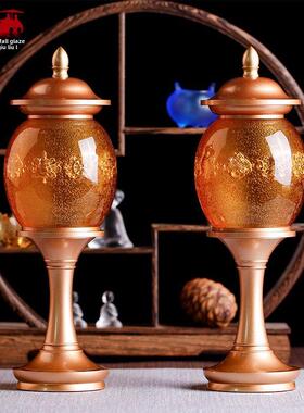 琉璃八吉祥供灯LED佛前长明灯藏传密宗纯铜宫灯家居佛堂佛具摆件