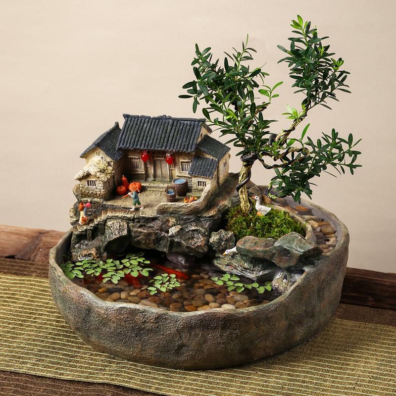 生态微景观鱼缸带晒台饲养箱桌面小型温室别墅客厅造景生态鱼缸