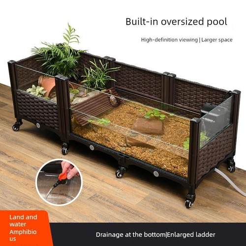 乌龟生态造景水陆饲养缸家用养黄缘乌龟专用大号养殖箱子窝带排水