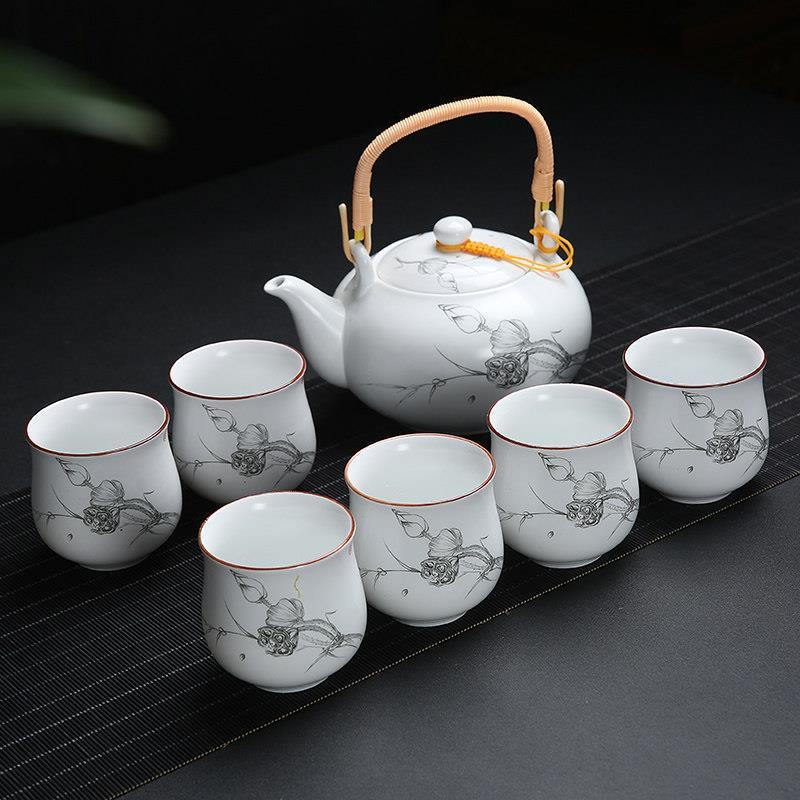 景德镇陶瓷茶具套装家用泡茶壶茶杯茶盘现代简约客厅办公室1壶6杯