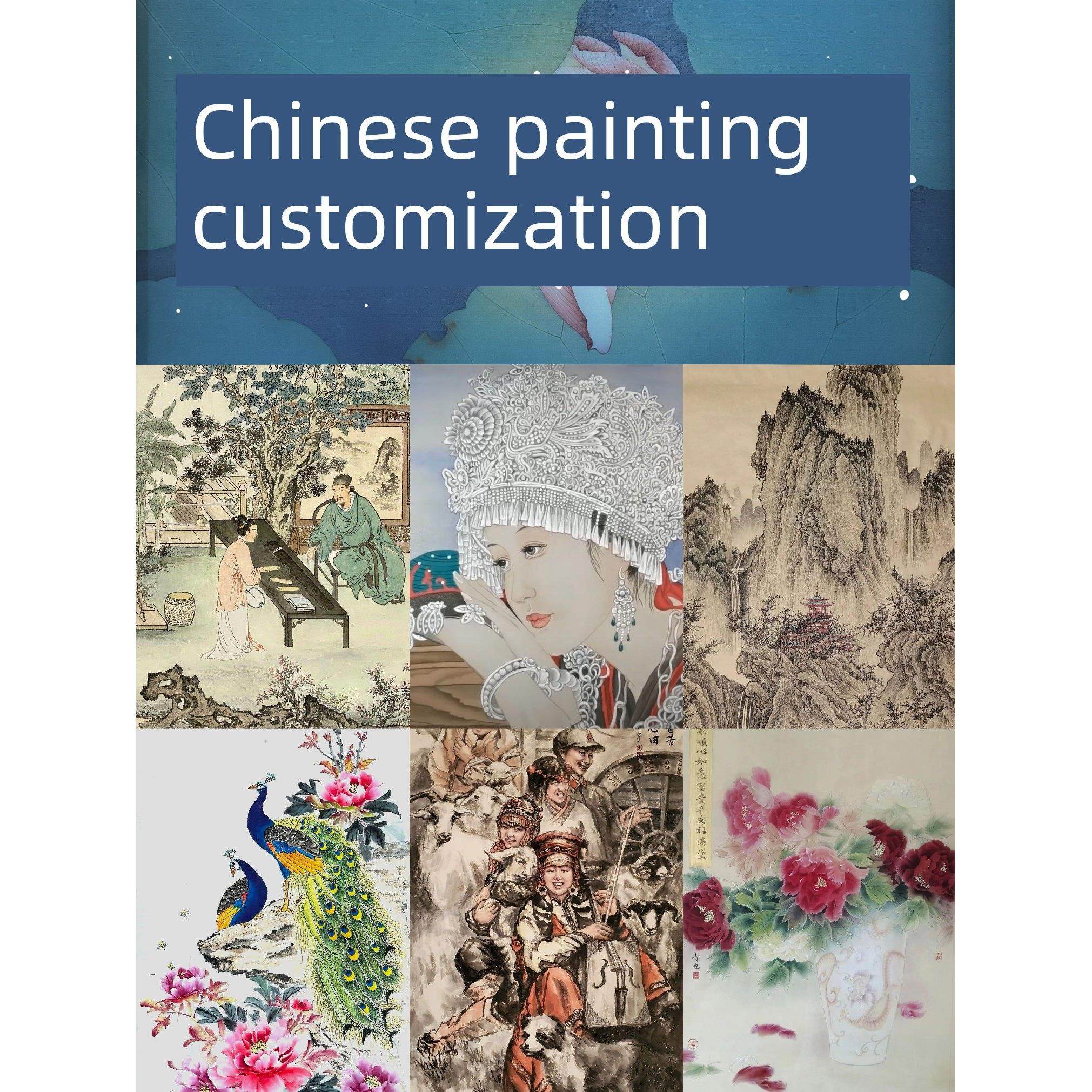 纯手工国画 花鸟山水人物工笔写意水墨临摹 立轴横幅册页扇子