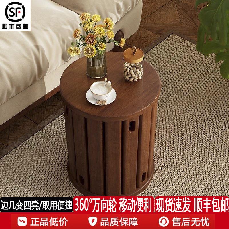 实木折叠凳组合家用餐桌凳可叠放客厅茶几边几备用凳滑轮组合凳子