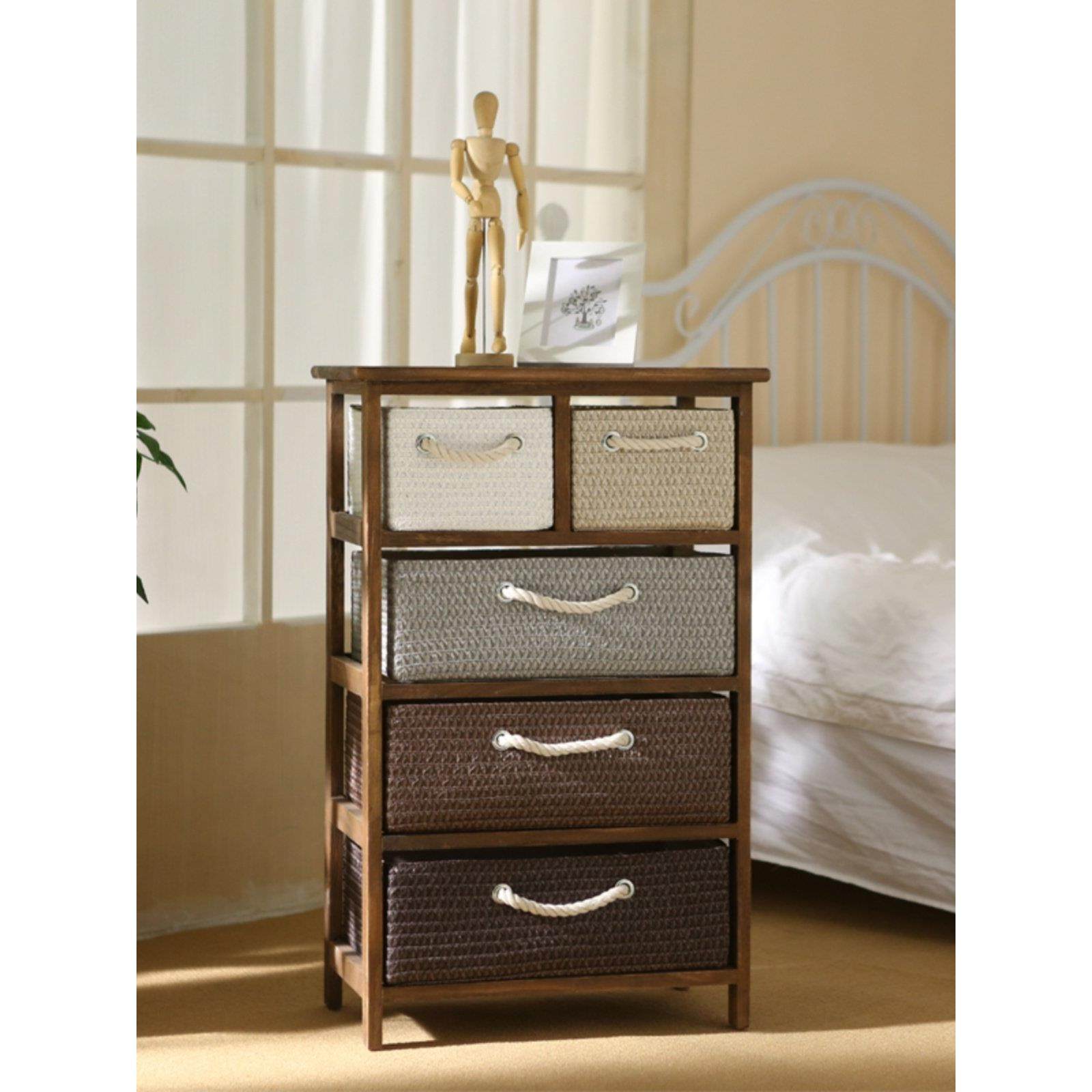 包邮床头柜收纳柜韩式实木藤编抽屉储物柜现代简约卧室五斗柜特价,住宅家具,斗柜,淘宝优惠券,粉丝福利购,淘宝优惠卷
