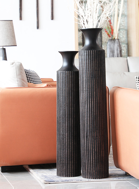 黑色落地大花瓶家居装饰摆件客厅插花电视柜简约现代轻奢高档摆设