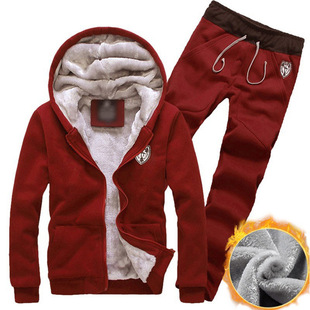 加绒加厚男士连帽套装韩版u潮流秋冬季外套男学生衣服运动休闲厚