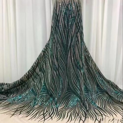 全涤条纹满幅时尚蕾丝亮片绣多色选择宴会晚礼服裙透明网纱面料